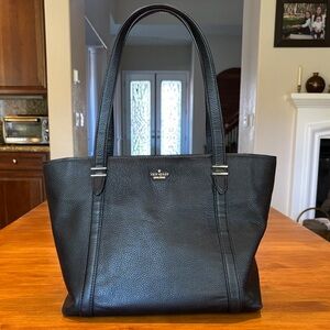 KATE SPADE Black Pebble Leather Tote Gold Hardware Satin Lined Beautiful Classic